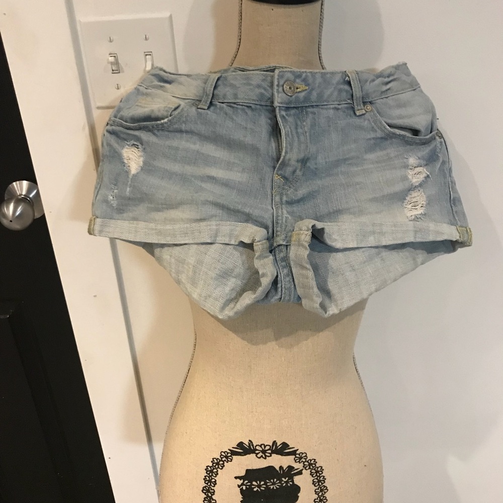 Distressed jean shorts